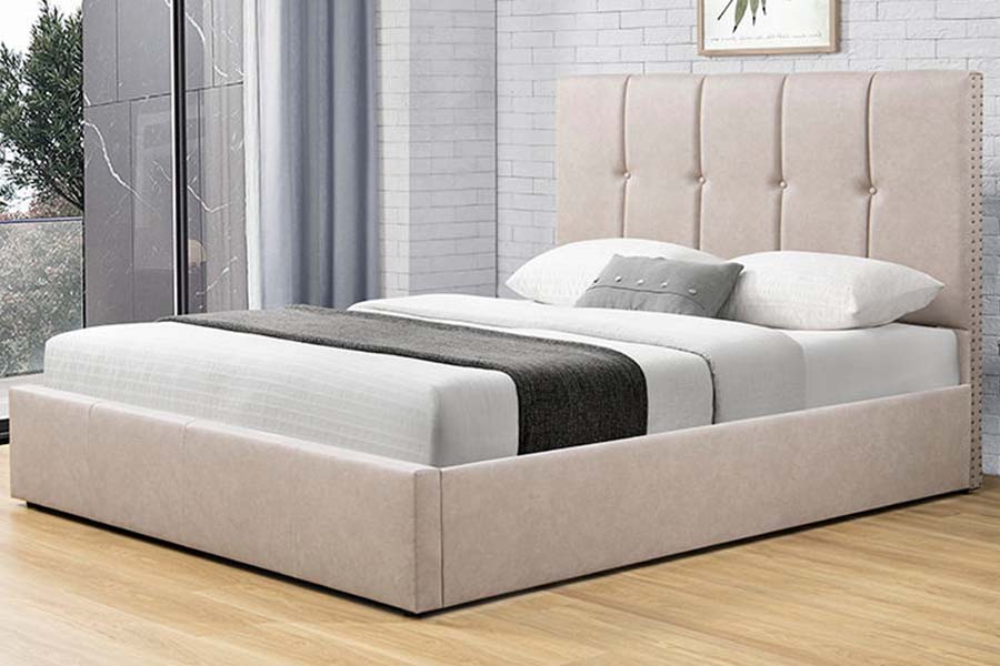 Cama estofada com design de botão de tecido macio king size 1616