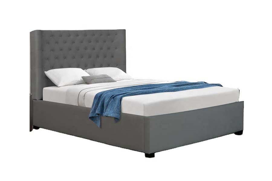 Cama estofada em tecido com cabeceira de cama com 1500 botões
