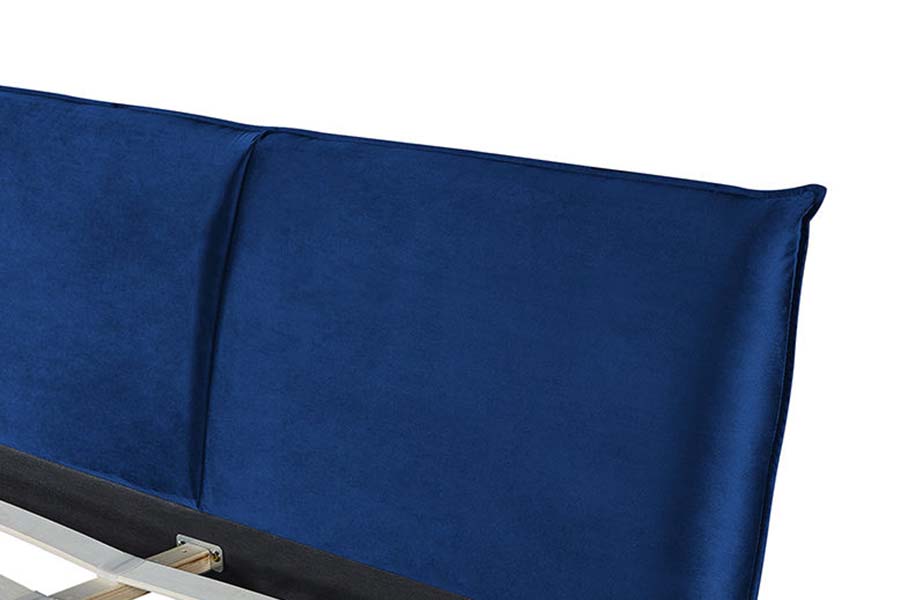 Cama estofada com cabeceira macia azul de cama queen size com pernas de madeira 1494