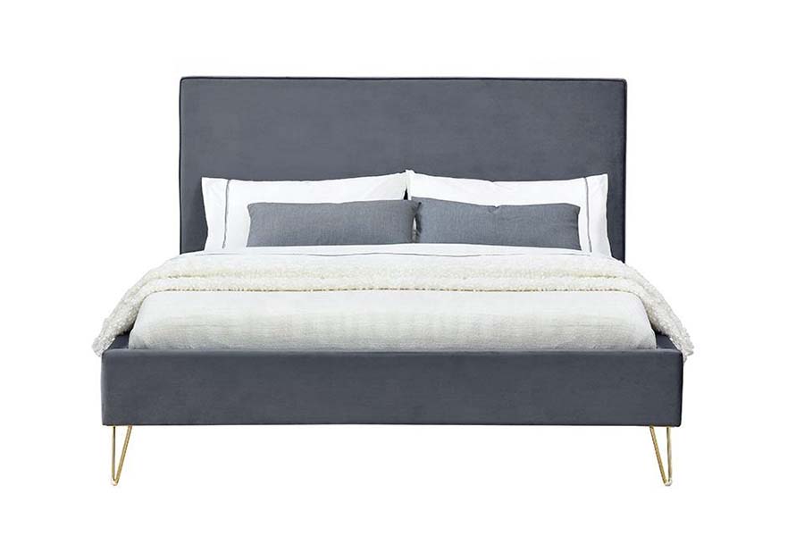 Cama estofada com plataforma em tecido de veludo colorido 1476