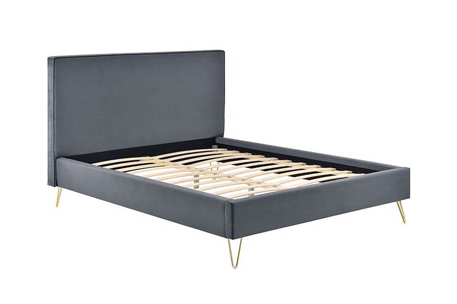 Cama estofada com plataforma em tecido de veludo colorido 1476