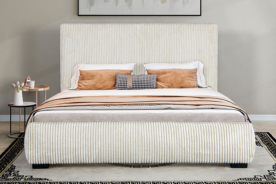 Cama estofada com cabeceira concisa de veludo cotelê 4256