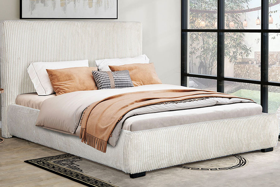 Cama estofada com cabeceira concisa de veludo cotelê 4256
