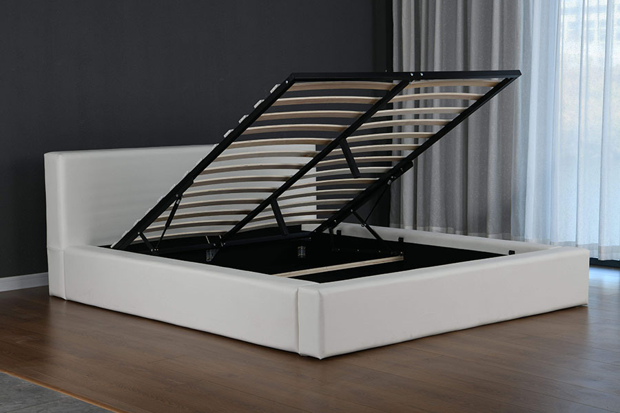 Estrutura de cama de couro sintético minimalista escandinavo 4246