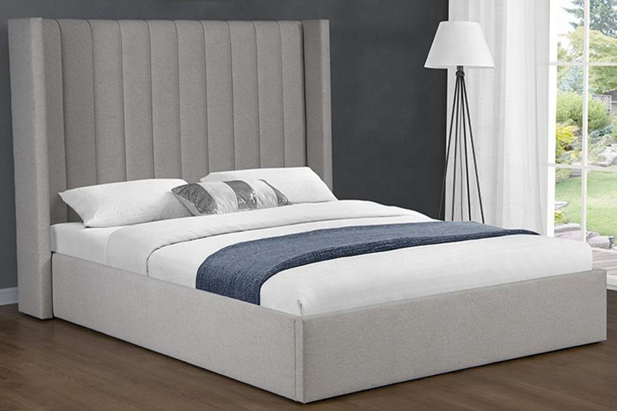 Estrutura de cama estofada para armazenamento em tecido de linho 4242