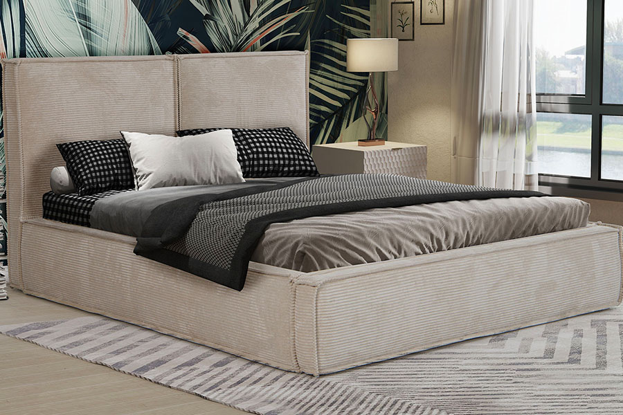 Cama estofada em tecido de veludo cotelê 4213 Tofu-Design