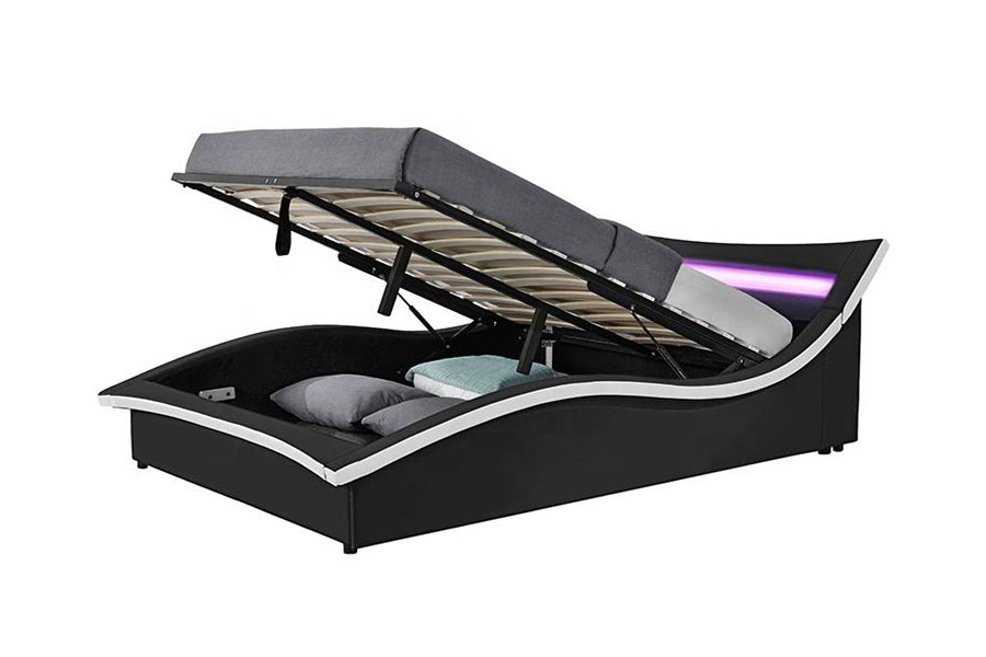 Estrutura de cama estofada com LED de couro PU de luxo 1877