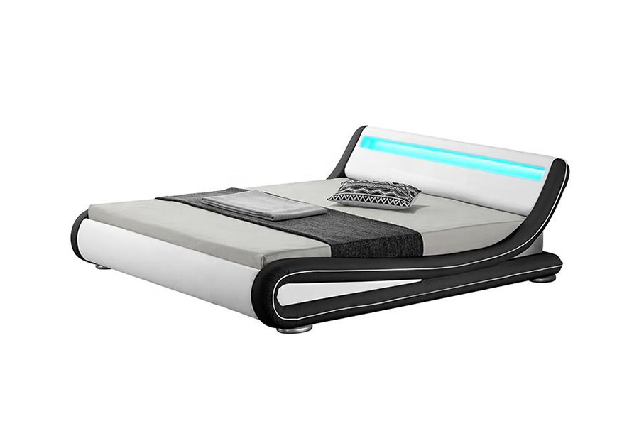 1137-1 Estrutura de cama estofada em couro Smart LED King Storage