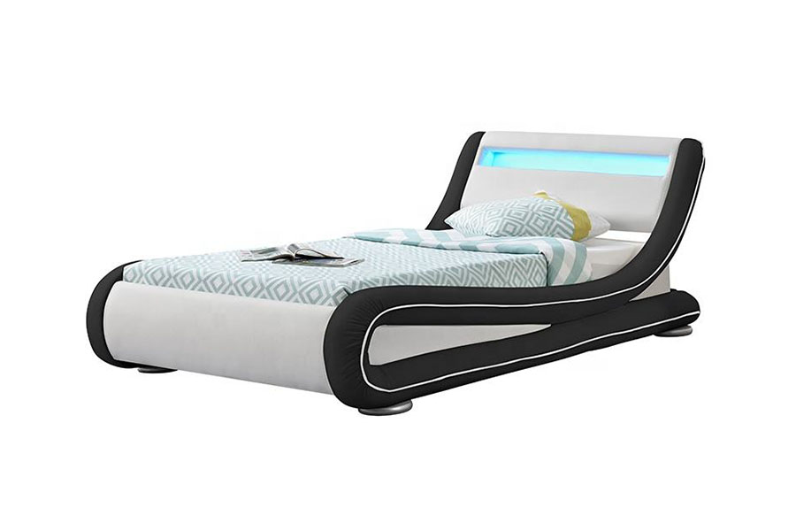 1137-1 Estrutura de cama estofada em couro Smart LED King Storage