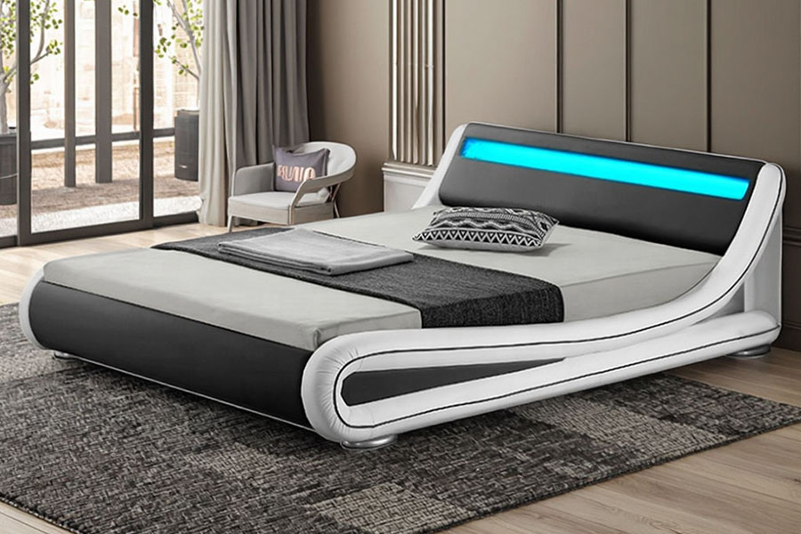 1137-1 Estrutura de cama estofada em couro Smart LED King Storage