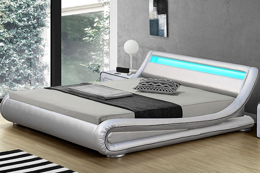 1137-1 Estrutura de cama estofada em couro Smart LED King Storage