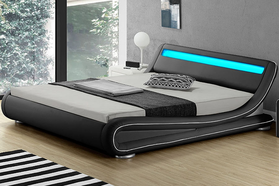 1137-1 Estrutura de cama estofada em couro Smart LED King Storage