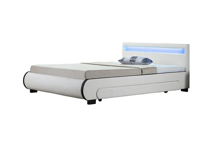 Cama estofada de couro PU com gaveta para armazenamento de LED 1135-1D