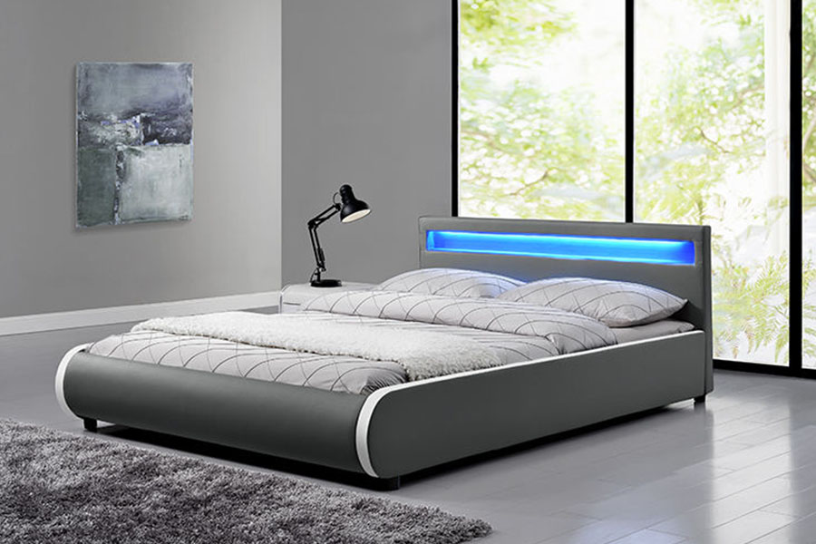 1125-1 Cama estofada dupla em madeira maciça de couro PU