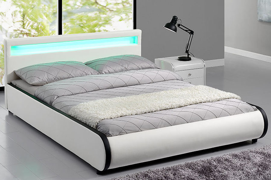 1125-1 Cama estofada dupla em madeira maciça de couro PU