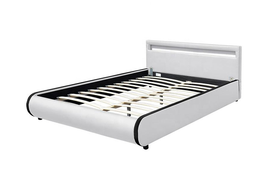 1125-1 Cama estofada dupla em madeira maciça de couro PU