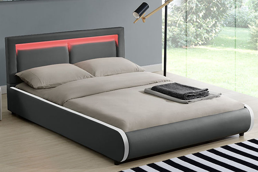 1124-1 quadro de cama estofado de couro almofadado LED europeu moderno