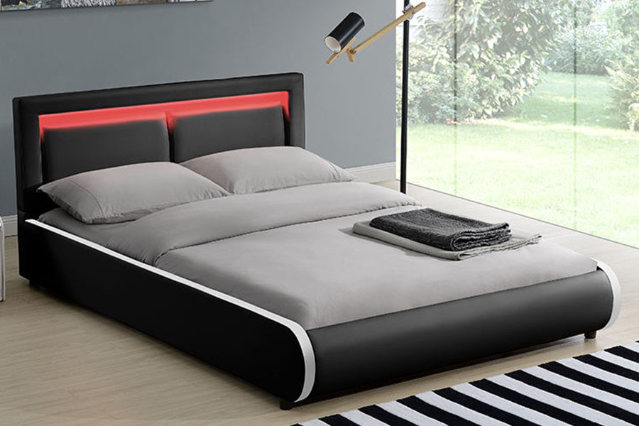 1124-1 quadro de cama estofado de couro almofadado LED europeu moderno