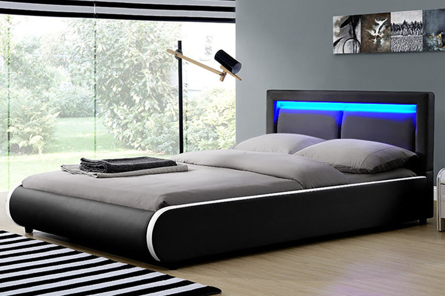 1124-1 quadro de cama estofado de couro almofadado LED europeu moderno