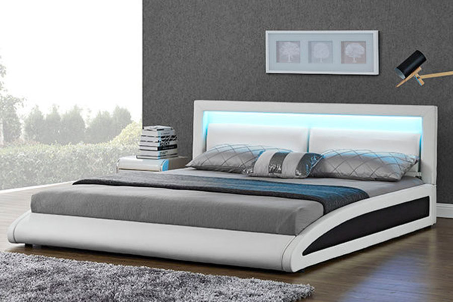 1118-1-2 Estrutura de cama LED inteligente de couro falso europeu curvado