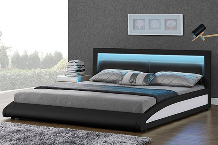 1118-1-2 Estrutura de cama LED inteligente de couro falso europeu curvado