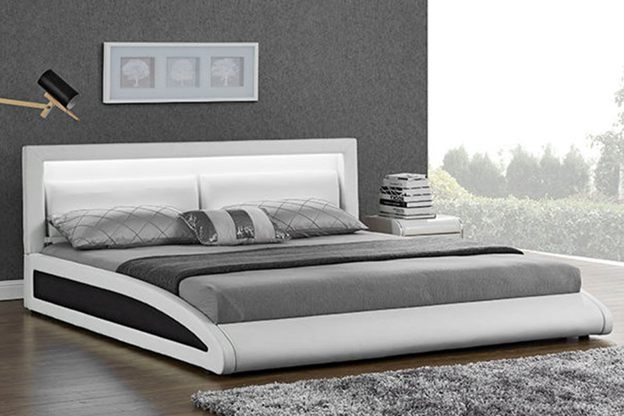1118-1-2 Estrutura de cama LED inteligente de couro falso europeu curvado