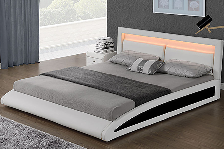 1118-1-2 Estrutura de cama LED inteligente de couro falso europeu curvado