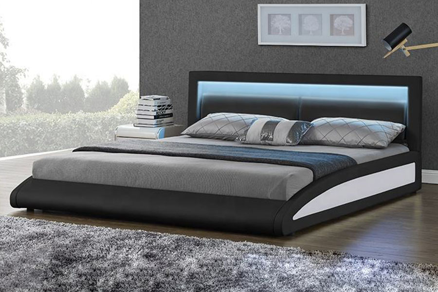 1118-1-2 Estrutura de cama LED inteligente de couro falso europeu curvado