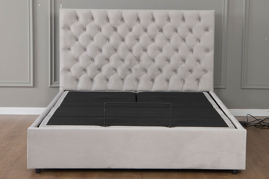 Estrutura de cama elétrica ajustável de veludo cinza com diamante 4963