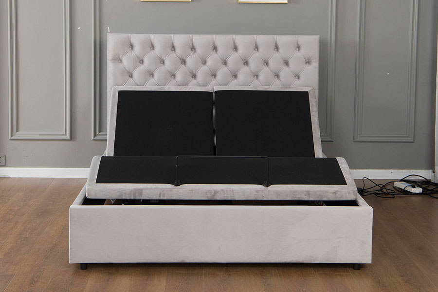 Estrutura de cama elétrica ajustável de veludo cinza com diamante 4963