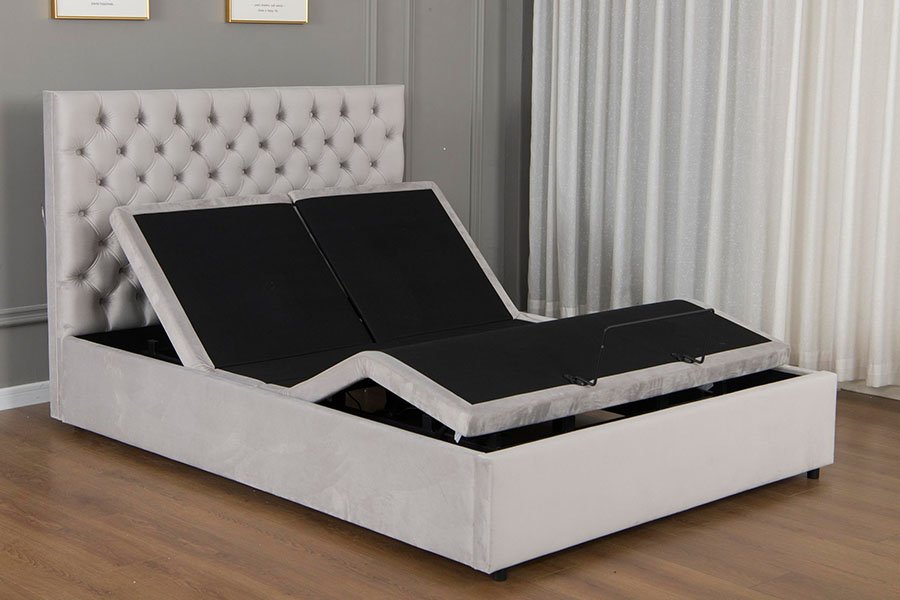 Estrutura de cama elétrica ajustável de veludo cinza com diamante 4963