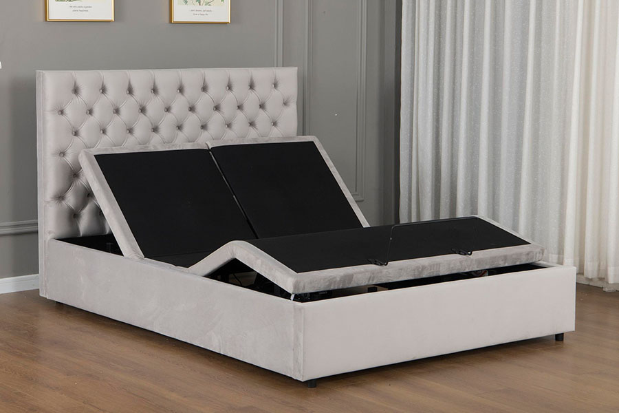 Estrutura de cama elétrica ajustável de veludo cinza com diamante 4963