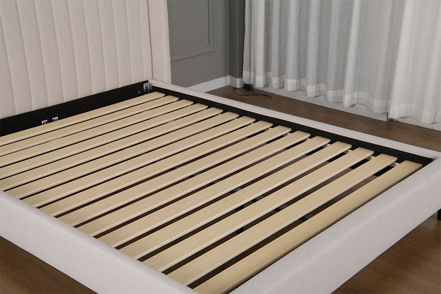 Cama de plataforma minimalista de linho tufado 4905