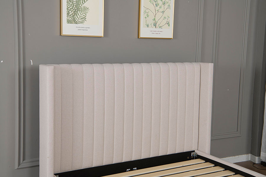 Cama de plataforma minimalista de linho tufado 4905