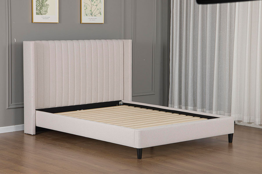 Cama de plataforma minimalista de linho tufado 4905