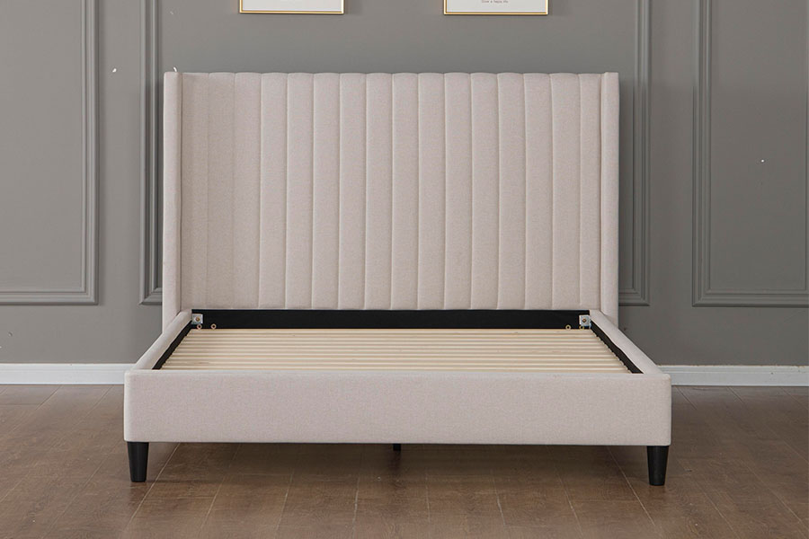 Cama de plataforma minimalista de linho tufado 4905