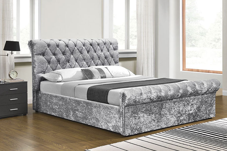 Cama de armazenamento otomana de cristal de veludo esmagado 1153G Chesterfield