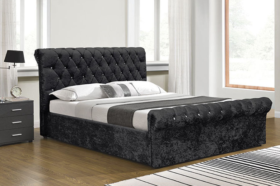 Cama de armazenamento otomana de cristal de veludo esmagado 1153G Chesterfield