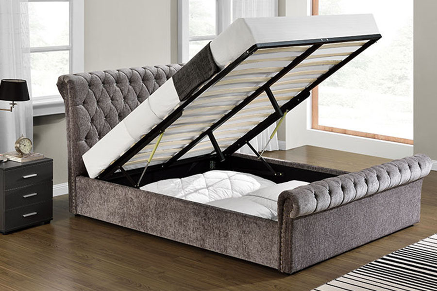Cama de armazenamento otomana de cristal de veludo esmagado 1153G Chesterfield