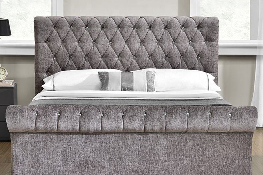 Cama de armazenamento otomana de cristal de veludo esmagado 1153G Chesterfield