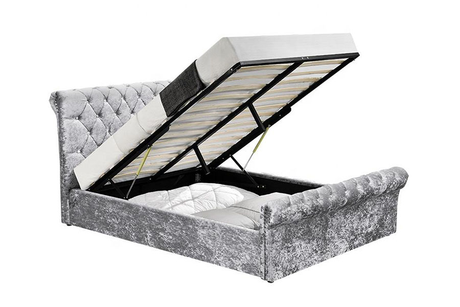 Cama de armazenamento otomana de cristal de veludo esmagado 1153G Chesterfield