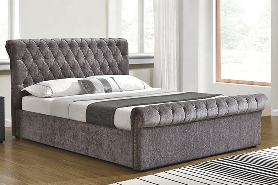 Cama de armazenamento otomana de cristal de veludo esmagado 1153G Chesterfield