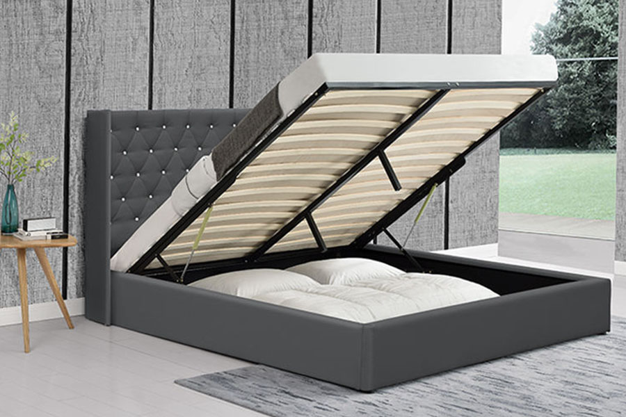 Cama de armazenamento com elevador a gás de veludo com asa lateral com botão 1152G
