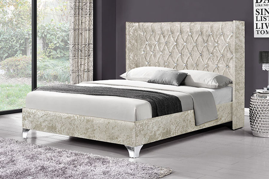 Cama de armazenamento com elevador a gás de veludo com asa lateral com botão 1152G