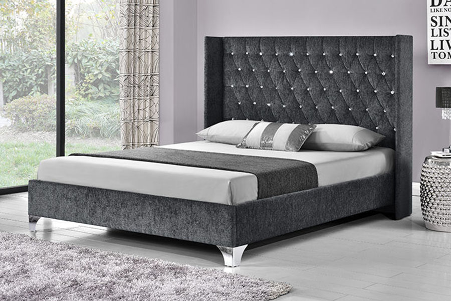 Cama de armazenamento com elevador a gás de veludo com asa lateral com botão 1152G