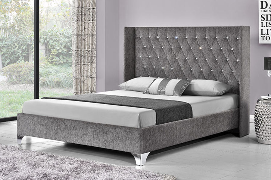 Cama de armazenamento com elevador a gás de veludo com asa lateral com botão 1152G
