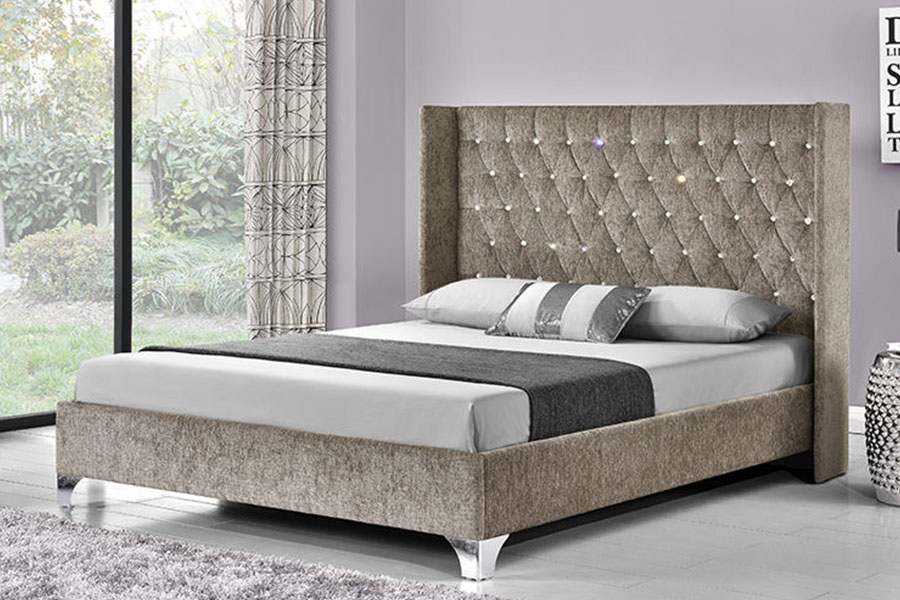 Cama de armazenamento com elevador a gás de veludo com asa lateral com botão 1152G