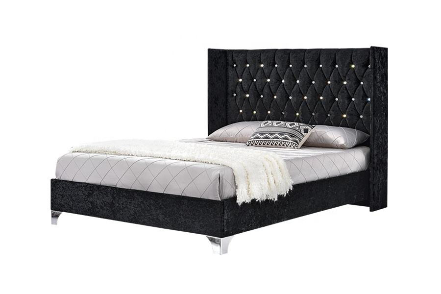 Cama de armazenamento com elevador a gás de veludo com asa lateral com botão 1152G