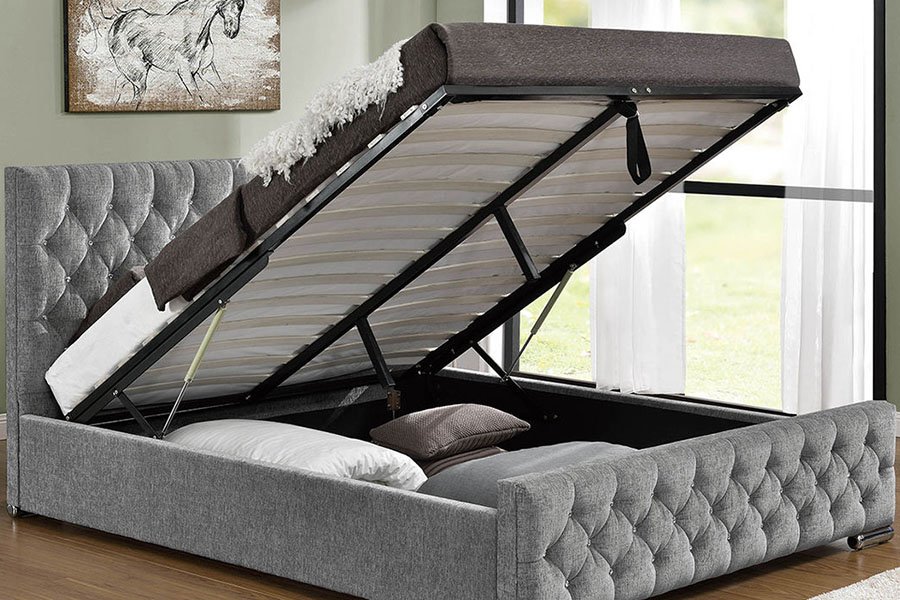 1151G Luxury Velvet Lift King Storage Tufted Bed Frame