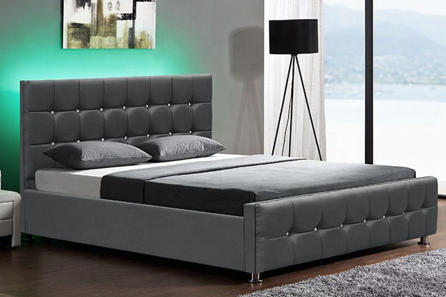Cama moderna de armazenamento com elevador a gás LED de veludo chenille 1149-1G